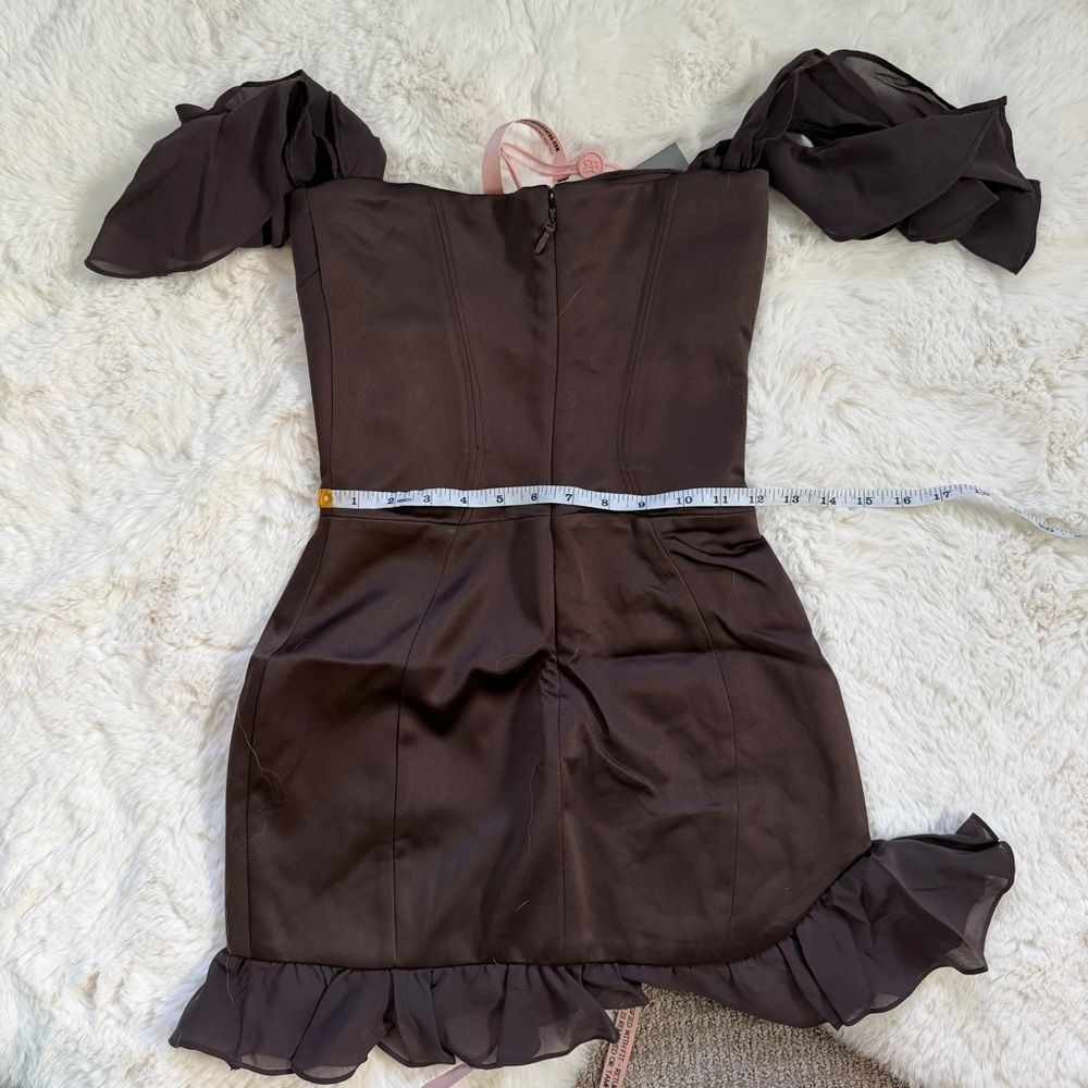 House of CB Corset Ruffle Mini Dress XS - Espresso Brown - Picture 5 of 6